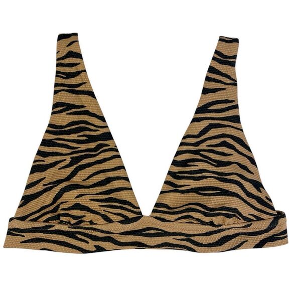 Aerie Pique Animal Zebra Print Tan Triangle Bikini Top Medium - Picture 2 of 7